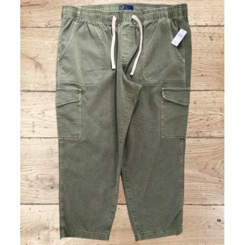 NEW GAP Women's XL Denim Easy Jean Cargo Pants Green Cropped Drawstring Cotton